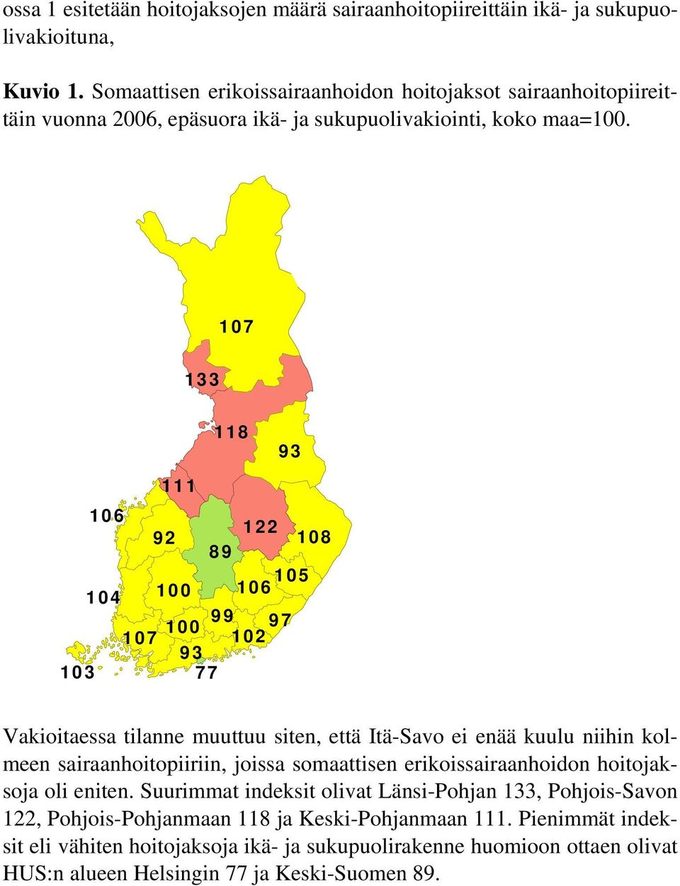 107 133 118 93 111 106 92 89 122 108 104 100 106 105 107 100 99102 97 93 103 77 Vakioitaessa tilanne muuttuu siten, että Itä-Savo ei enää kuulu niihin kolmeen sairaanhoitopiiriin,