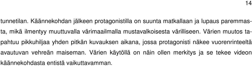 muuttuvalla värimaailmalla mustavalkoisesta värilliseen.