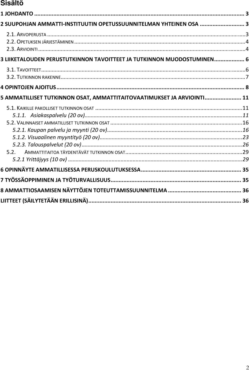 .. 8 5 AMMATILLISET TUTKINNON OSAT, AMMATTITAITOVAATIMUKSET JA ARVIOINTI... 11 5.1. KAIKILLE PAKOLLISET TUTKINNON OSAT... 11 5.1.1. Asiakaspalvelu (20 ov)... 11 5.2. VALINNAISET AMMATILLISET TUTKINNON OSAT.