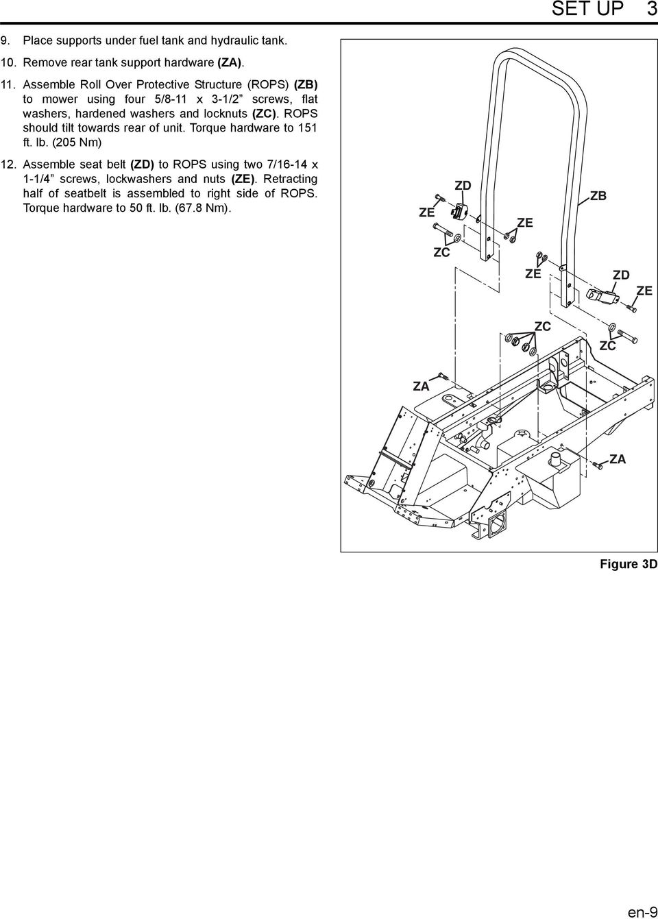 ROPS should tilt towards rear of unit. Torque hardware to 151 ft. lb. (205 Nm) 12.