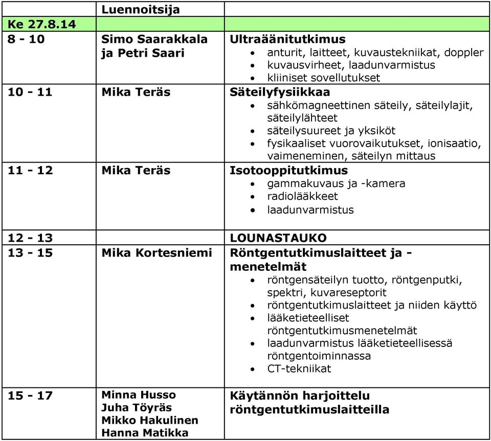 sähkömagneettinen säteily, säteilylajit, säteilylähteet säteilysuureet ja yksiköt fysikaaliset vuorovaikutukset, ionisaatio, vaimeneminen, säteilyn mittaus 11-12 Mika Teräs Isotooppitutkimus