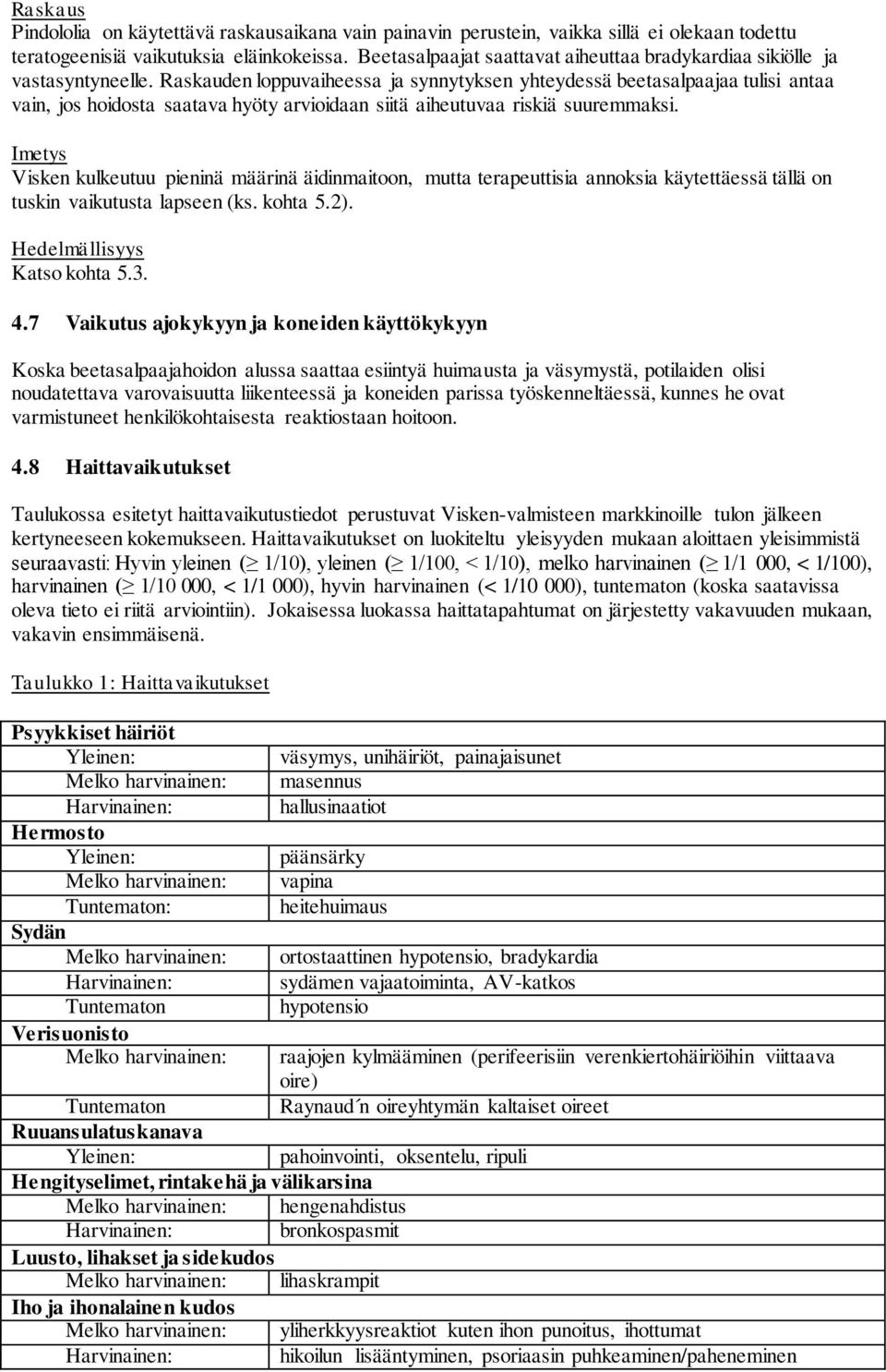 Raskauden loppuvaiheessa ja synnytyksen yhteydessä beetasalpaajaa tulisi antaa vain, jos hoidosta saatava hyöty arvioidaan siitä aiheutuvaa riskiä suuremmaksi.