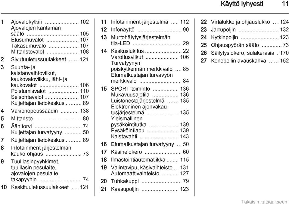 .. 80 6 Äänitorvi... 74 Kuljettajan turvatyyny... 50 7 Kuljettajan tietokeskus... 89 8 Infotainment-järjestelmän kauko-ohjaus.