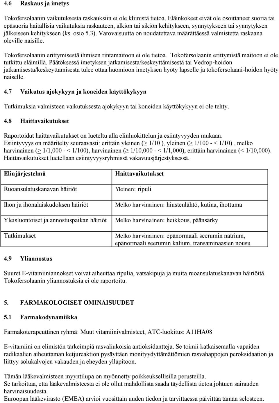 Varovaisuutta on noudatettava määrättäessä valmistetta raskaana oleville naisille. Tokofersolaanin erittymisestä ihmisen rintamaitoon ei ole tietoa.