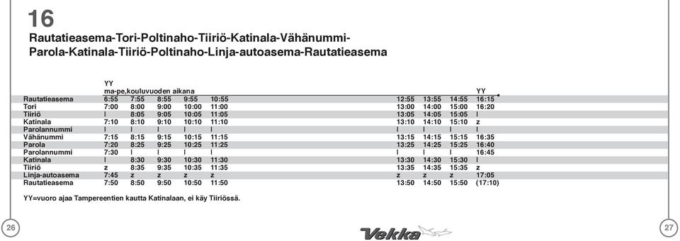 7:15 8:15 9:15 10:15 11:15 13:15 14:15 15:15 16:35 Parola 7:20 8:25 9:25 10:25 11:25 13:25 14:25 15:25 16:40 Parolannummi 7:30 16:45 Katinala 8:30 9:30 10:30 11:30 13:30 14:30 15:30 Tiiriö z 8:35