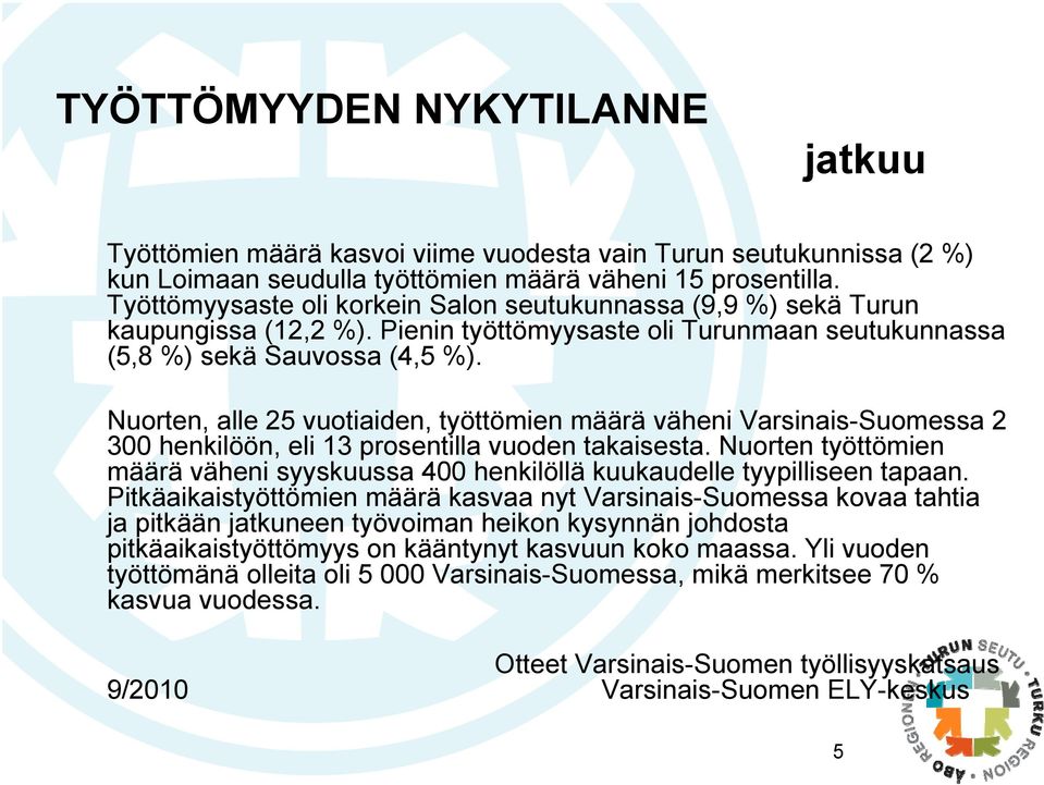 Nuorten, alle 25 vuotiaiden, työttömien määrä väheni Varsinais-Suomessa 2 300 henkilöön, eli 13 prosentilla vuoden takaisesta.