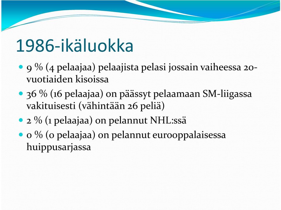 liigassa vakituisesti (vähintään 26 peliä) 2 % (1 pelaajaa) on