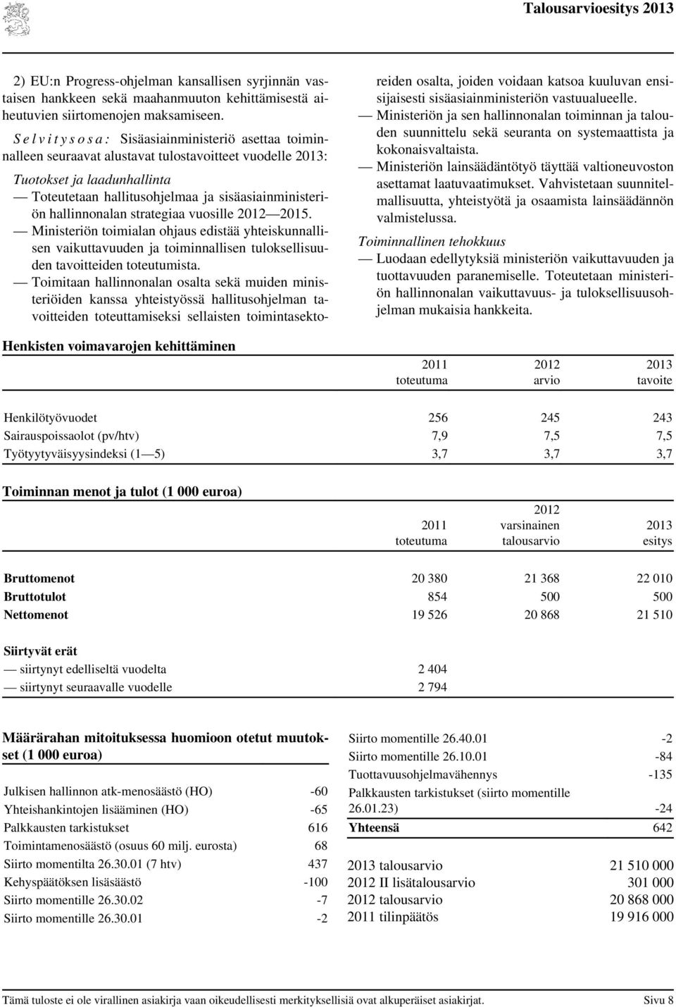 hallinnonalan strategiaa vuosille 2015. Ministeriön toimialan ohjaus edistää yhteiskunnallisen vaikuttavuuden ja toiminnallisen tuloksellisuuden tavoitteiden toteutumista.