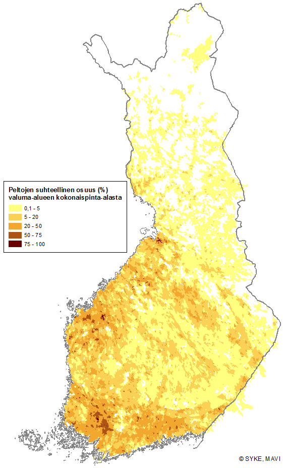 Vesistöihin kohdistuvan kasvinsuojeluainekuormituksen arviointi Kasvinsuojeluainekuormitusta kuvaavan indikaattorin kehittäminen Selvitetään viljelykasvien perusteella ne vesistöt, joihin