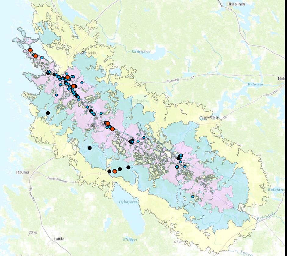 Näkyvyys verkossa, teollisuusyritykset (toimiala C, 10-33) 30 km etäisyydellä VT2:sta Yrityksiä 10km 20km 30km karttakuvissa pisteet