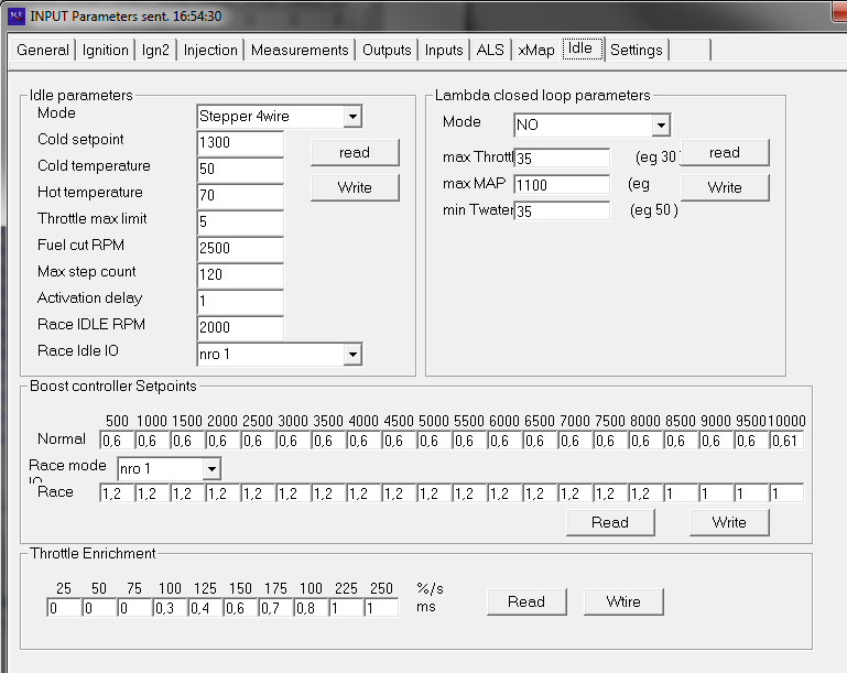 Current Inj Max time haetaan ECU:lta sitä ei voi tässä muuttaa. Tällä sivulla parametreja voidaan hakea ja kirjoittaa yksittäin suoraan ECU:n muistista.