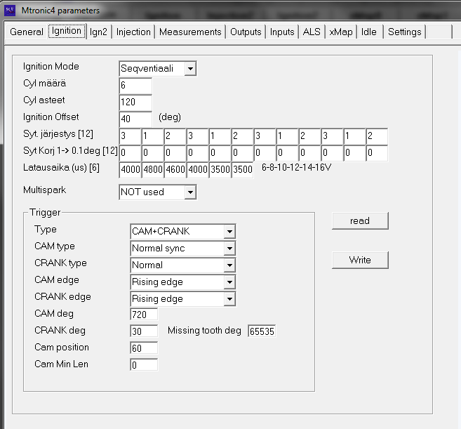 Asetukset General General osiossa määritellään RPM-limit parametrit. Ne voidaan asettaa bensakatkolle ja sytytysatkolle erikseen.