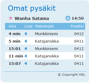 Pysäkkiaikataulu ja Reittiopas omille