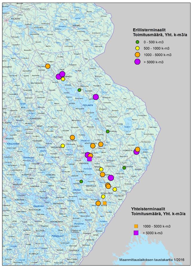 Aines- ja energiapuuterminaalit - Kokonaisketjuajattelua raaka-aineet, logistiikka (infra) ja käyttöpaikat - Metsäbiotalouden logistiikassa terminaalit ovat keskeisessä roolissa - Kysymyksenä