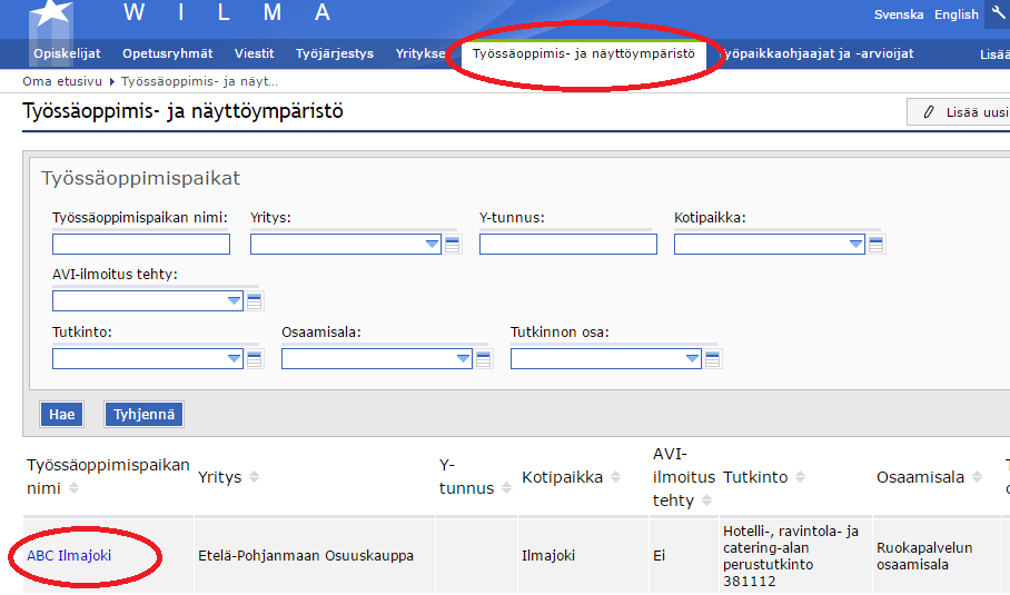 Työpaikkaohjaajan tietojen syöttäminen 1. Valitse Työpaikkaohjaajat ja arvioijat välilehti ja klikkaa Lisää uusi 2.