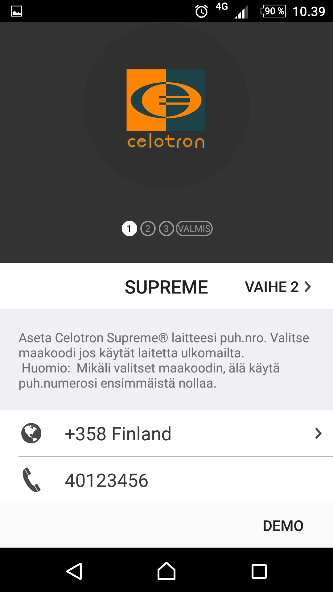 Uuden Celotron Supreme järjestelmän käyttöönotto sovelluksessa 1/2 - Laitteen avustaja neuvoo sinulle kohta kohdalta, sovelluksen käyttöönotossa.