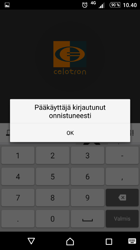 Uuden Celotron Supreme järjestelmän käyttöönotto sovelluksessa 2/2 Paluuviesti - Mikäli et saa paluuviestiä puhelimeesi niin tarkista ohjelmoitu numero ja / tai, laitteesi SIM kortin toiminta.