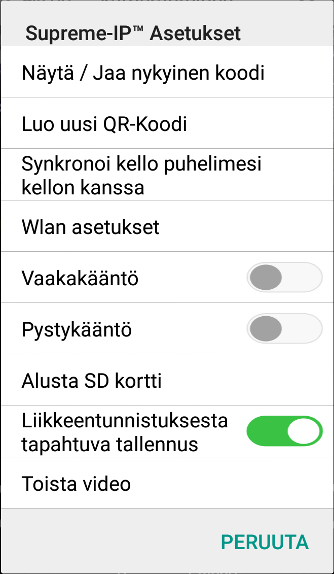 Supreme IP kameran käyttö 2/3 18 - Liikuta: voit liikuttaa kameraa nuolinäppäimillä (ominaisuus käytössä mikäli kamera tukee sitä - Valokuva: voit tallentaa ruutukaappauksen puhelimen muistiin.