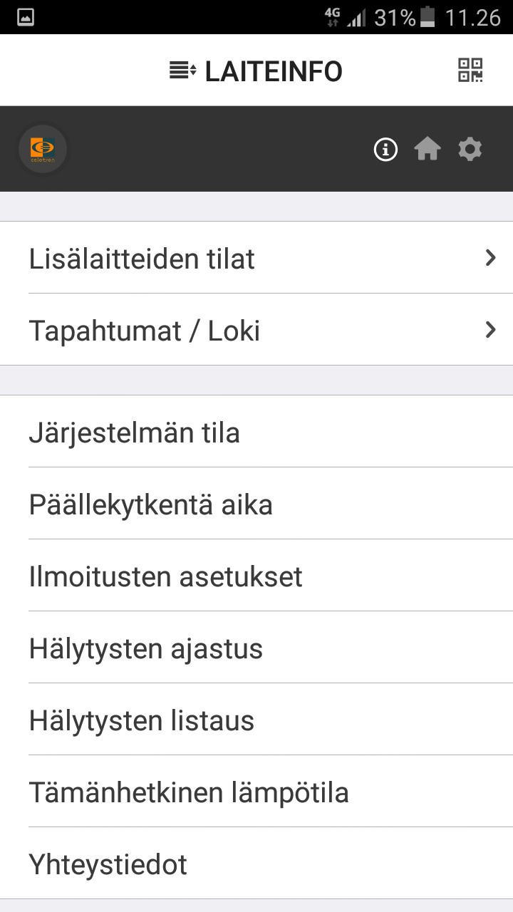 Laajat asetukset ja muut ominaisuudet 3/3 Lisälaitteiden tilat: Valitse laitteelta haluamasi tiedot Tapahtumat/Loki: Lähettää sinulle viimeisimmät tapahtumat laitteen muistista.
