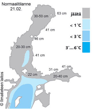 Lähes jäätön talvi merellä Keskimäärin 1965-86