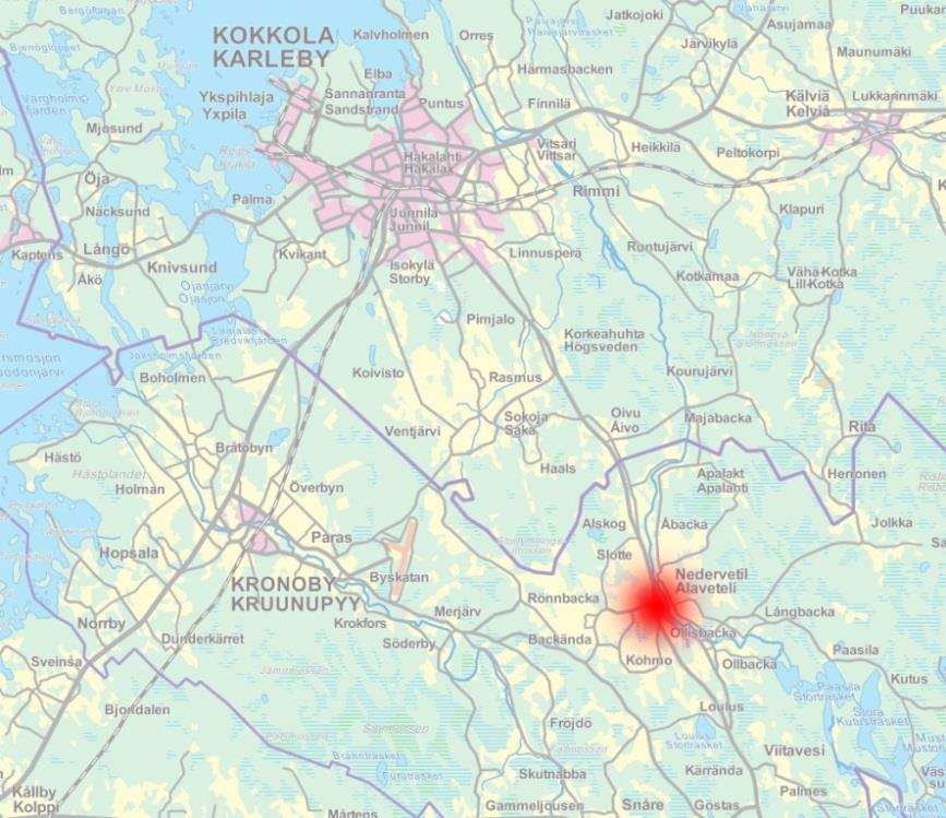 1-5 2. KAAVOITUSKOHDE JA VAIKUTUSALUE Kaavoitusalue sijaitsee Alavetelissä, Kruunupyyn kunnassa ja sijaitsee Kokkolan - Pietarsaarenseudun pendelöintialueella.