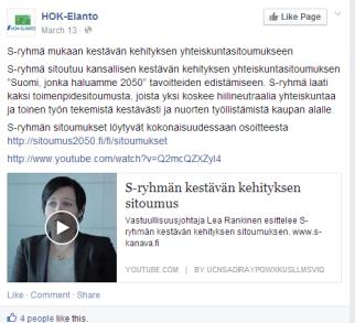 Esimerkkejä monipuolisesta sitoumusviestinnästä S-ryhmä