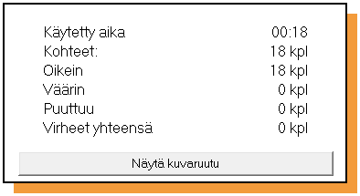 ALOITA TEHTÄVÄ Tehtävä käynnistyy. Tehtävän lopuksi voit halutessasi tallentaa tulokset. Keskeytys näppäimistön Esc-näppäimellä. TULOKSET Tulosten tarkasteleminen.