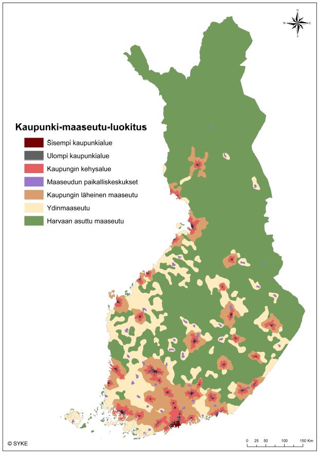 Harvaan asutut alueet Suomi harvaan asuttu maa, keskimäärin 17,9 as/km2 (2013) Helsingissä 2 826 as/km2, Utsjoella 0,2 as/km2 harva-alueita paljon Pohjois- Suomessa, Itä-Suomessa, mutta myös muilla