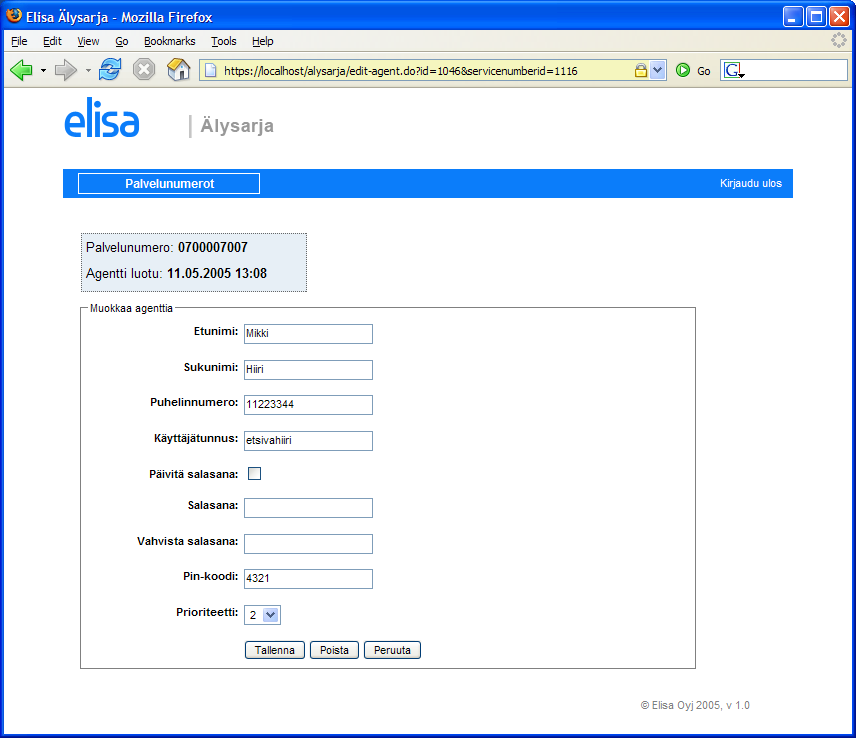 Elisa Oyj 9 (11) Kuva 4.2 Agentin muokkaus 4.