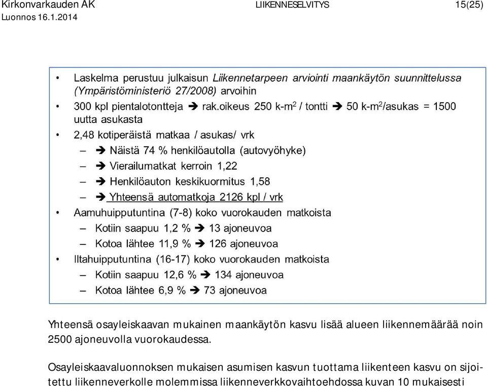 Osayleiskaavaluonnoksen mukaisen asumisen kasvun tuottama liikenteen kasvu on