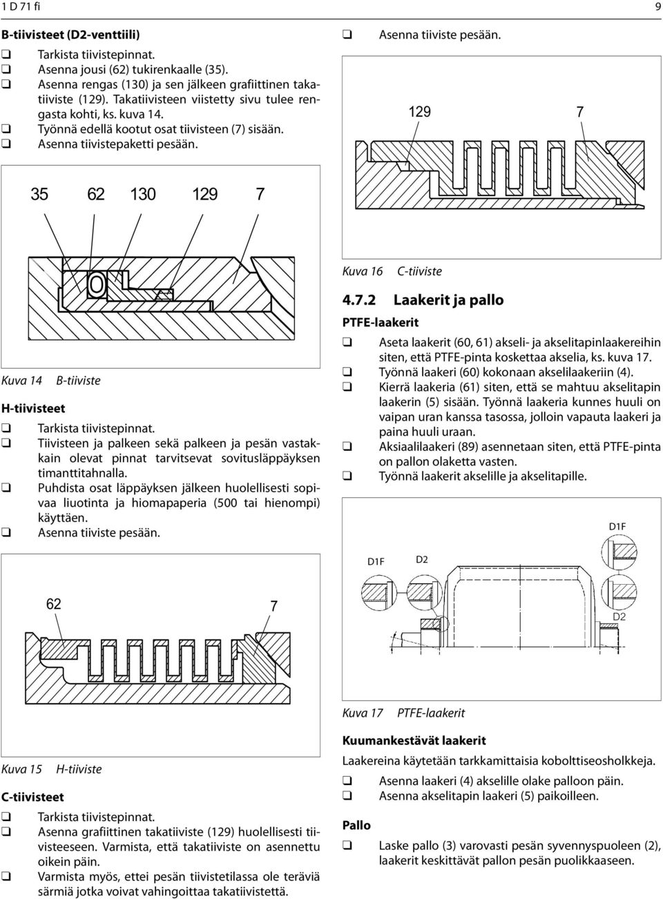 129 7 35 62 130 129 7 Kuva 16 C-tiiviste Kuva 14 B-tiiviste H-tiivisteet Tarkista tiivistepinnat.