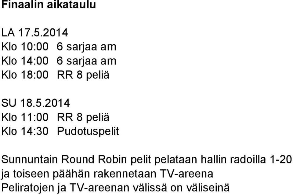 2014 RR 8 peliä Pudotuspelit Sunnuntain Round Robin pelit pelataan