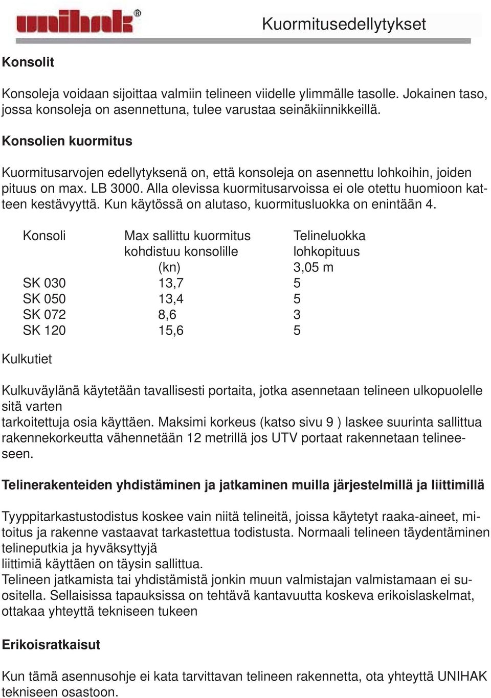 Kun käytössä on alutaso, kuormitusluokka on enintään 4.