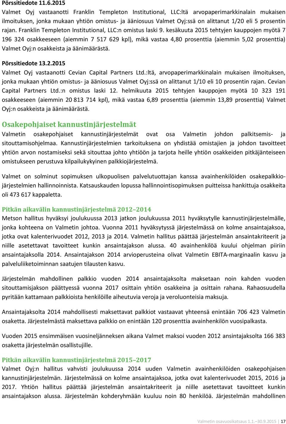 prosentin rajan. Franklin Templeton Institutional, LLC:n omistus laski 9.