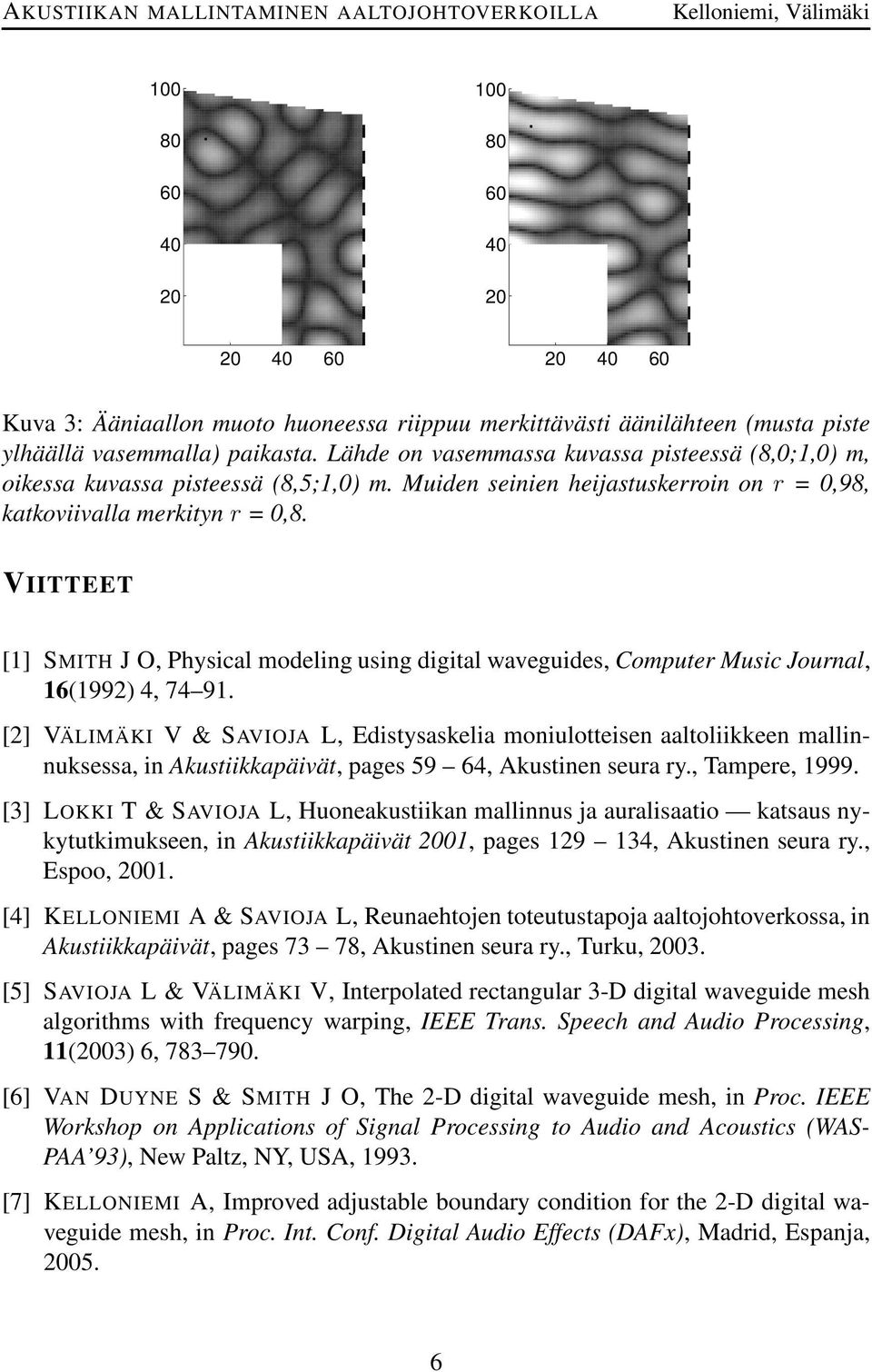VIITTEET [1] SMITH J O, Physical modeling using digital waveguides, Computer Music Journal, 16(1992) 4, 74 91.