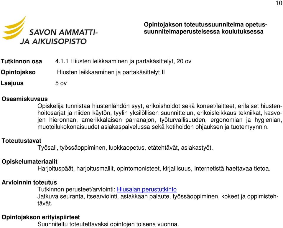 muotoilukokonaisuudet asiakaspalvelussa sekä kotihoidon ohjauksen ja tuotemyynnin. Työsali, työssäoppiminen, luokkaopetus, etätehtävät, asiakastyöt.