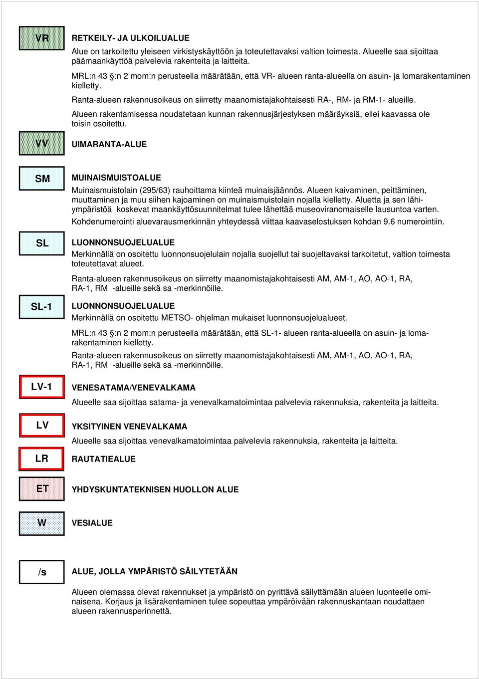 MRL:n 43 :n 2 mom:n perusteella määrätään, että VR- alueen ranta-alueella on asuin- ja lomarakentaminen kielletty.