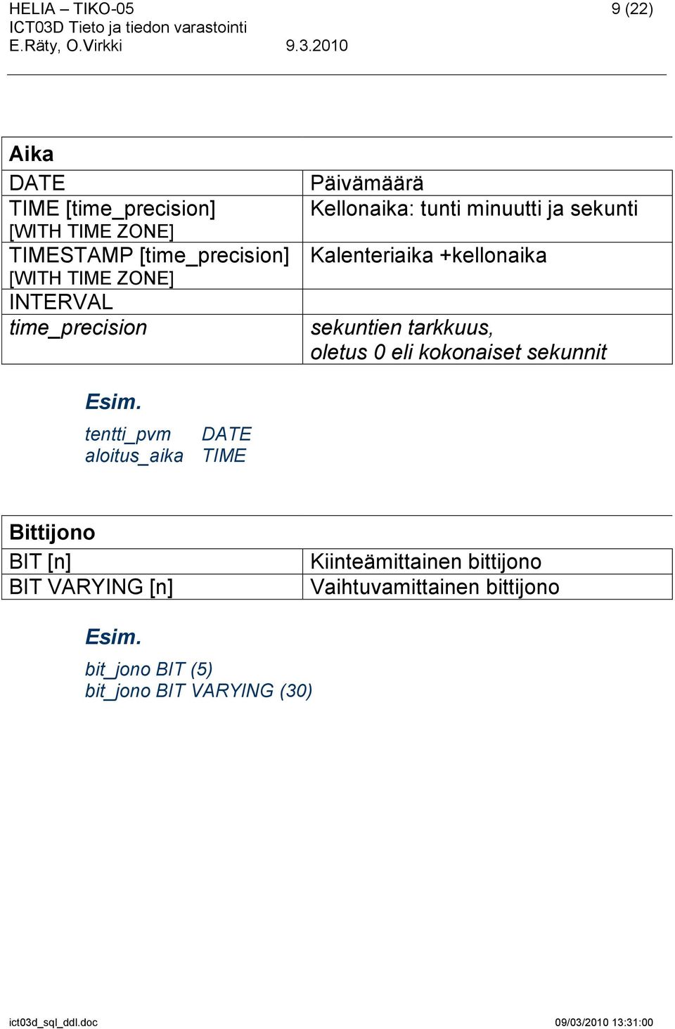 sekuntien tarkkuus, oletus 0 eli kokonaiset sekunnit Esim.