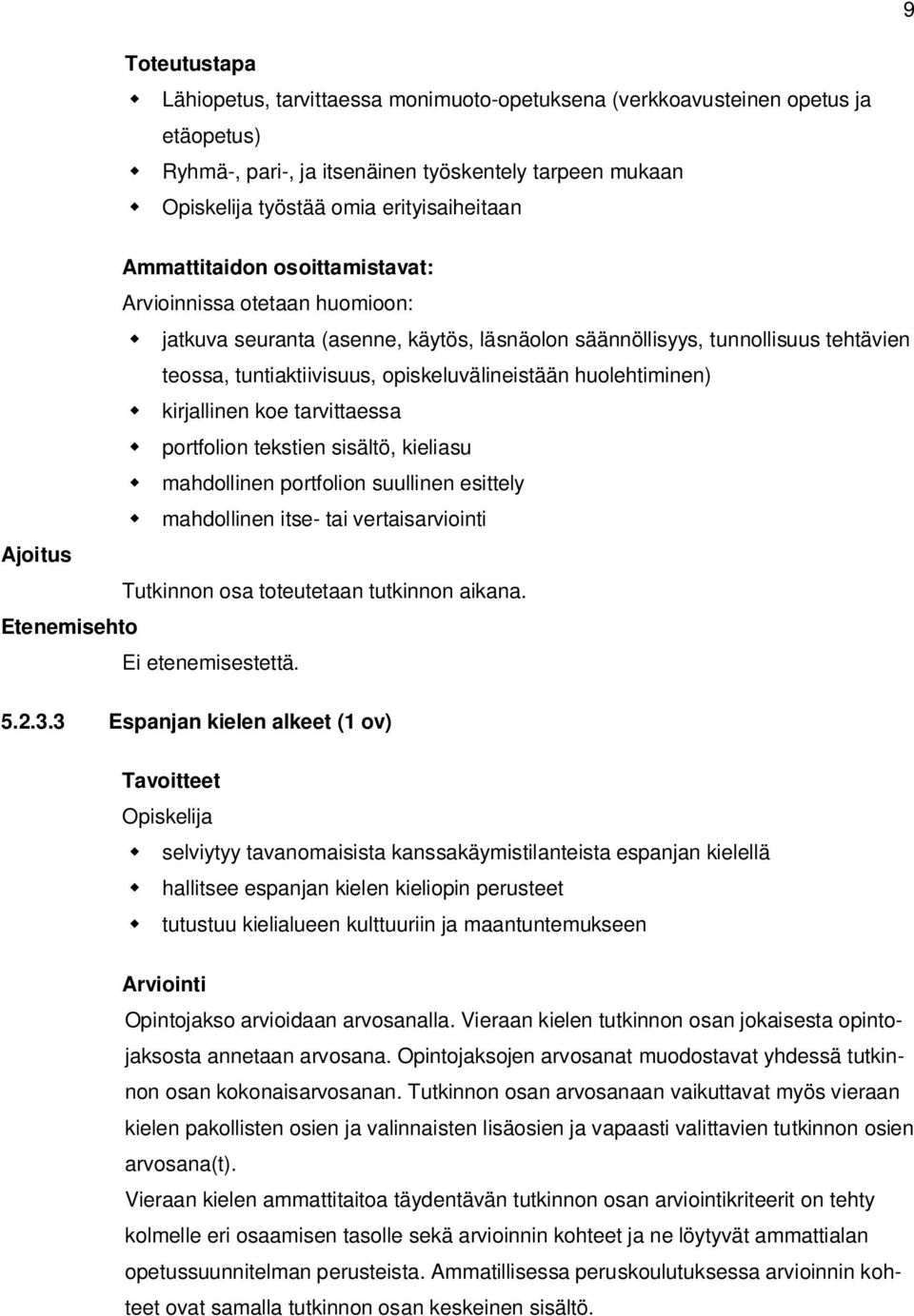 tekstien sisältö, kieliasu mahdollinen portfolion suullinen esittely Tutkinnon osa toteutetaan tutkinnon aikana. Ei etenemisestettä. 5.2.3.