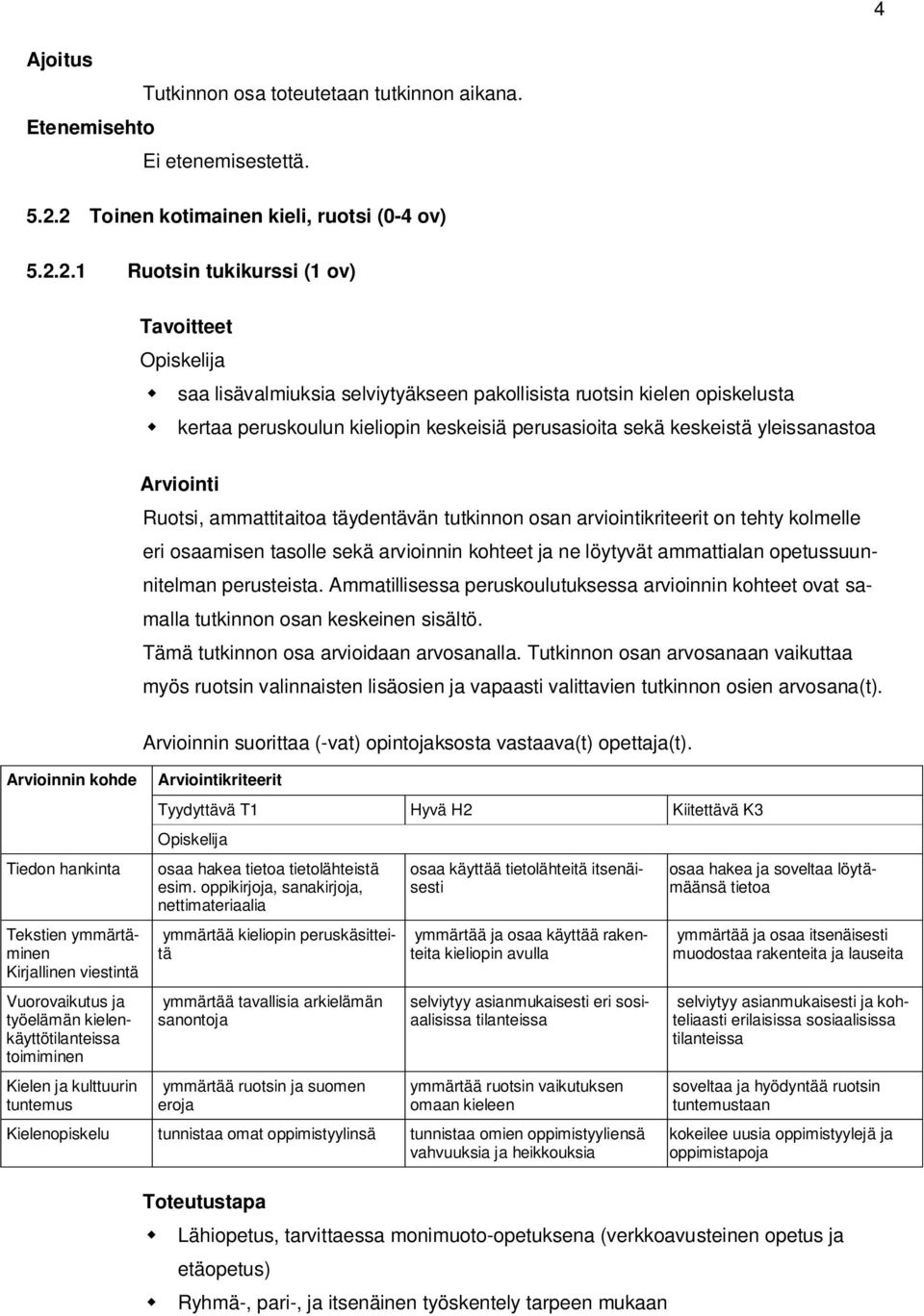 keskeisiä perusasioita sekä keskeistä yleissanastoa Ruotsi, ammattitaitoa täydentävän tutkinnon osan arviointikriteerit on tehty kolmelle eri osaamisen tasolle sekä arvioinnin kohteet ja ne löytyvät