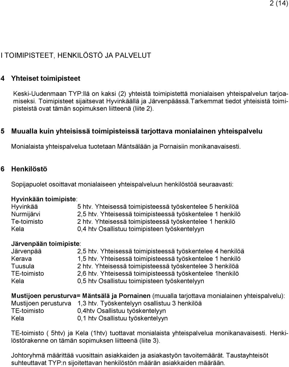 5 Muualla kuin yhteisissä toimipisteissä tarjottava monialainen yhteispalvelu Monialaista yhteispalvelua tuotetaan Mäntsälään ja Pornaisiin monikanavaisesti.