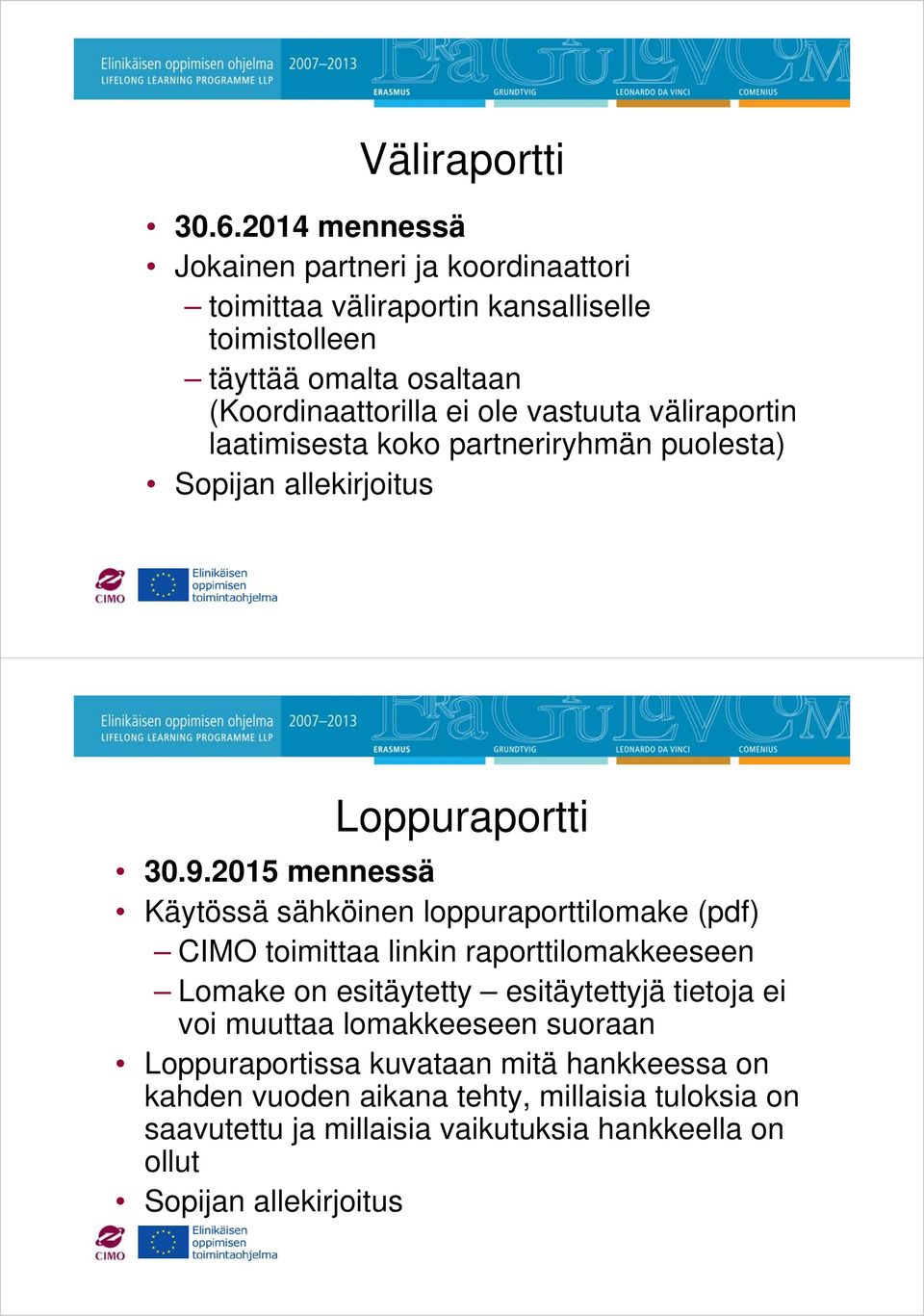 vastuuta väliraportin laatimisesta koko partneriryhmän puolesta) Sopijan allekirjoitus Loppuraportti 30.9.