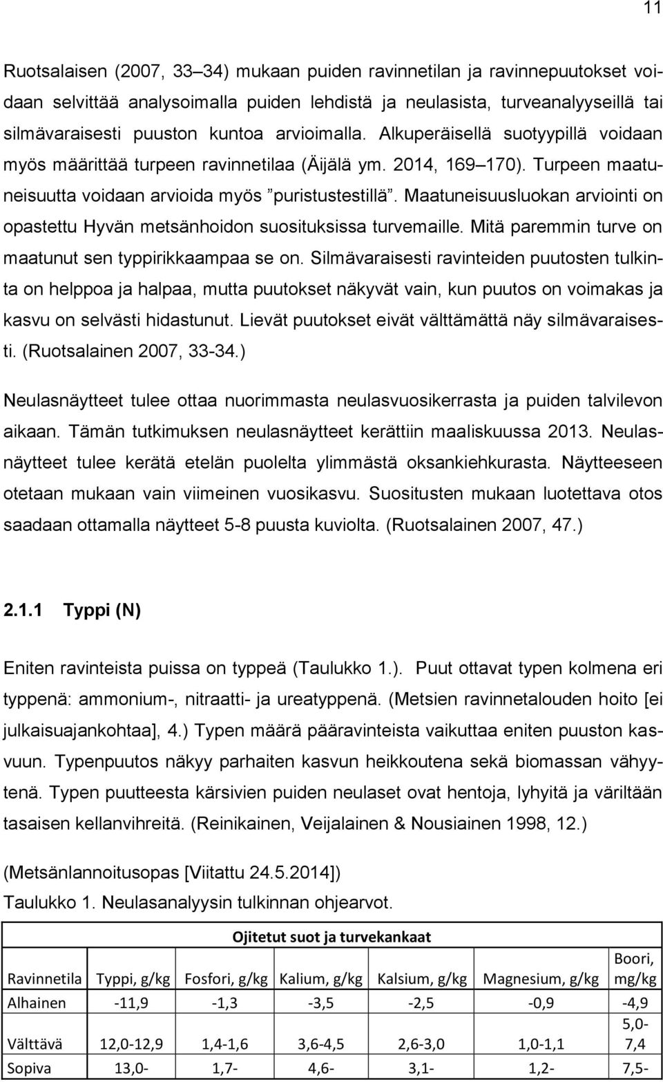 Maatuneisuusluokan arviointi on opastettu Hyvän metsänhoidon suosituksissa turvemaille. Mitä paremmin turve on maatunut sen typpirikkaampaa se on.