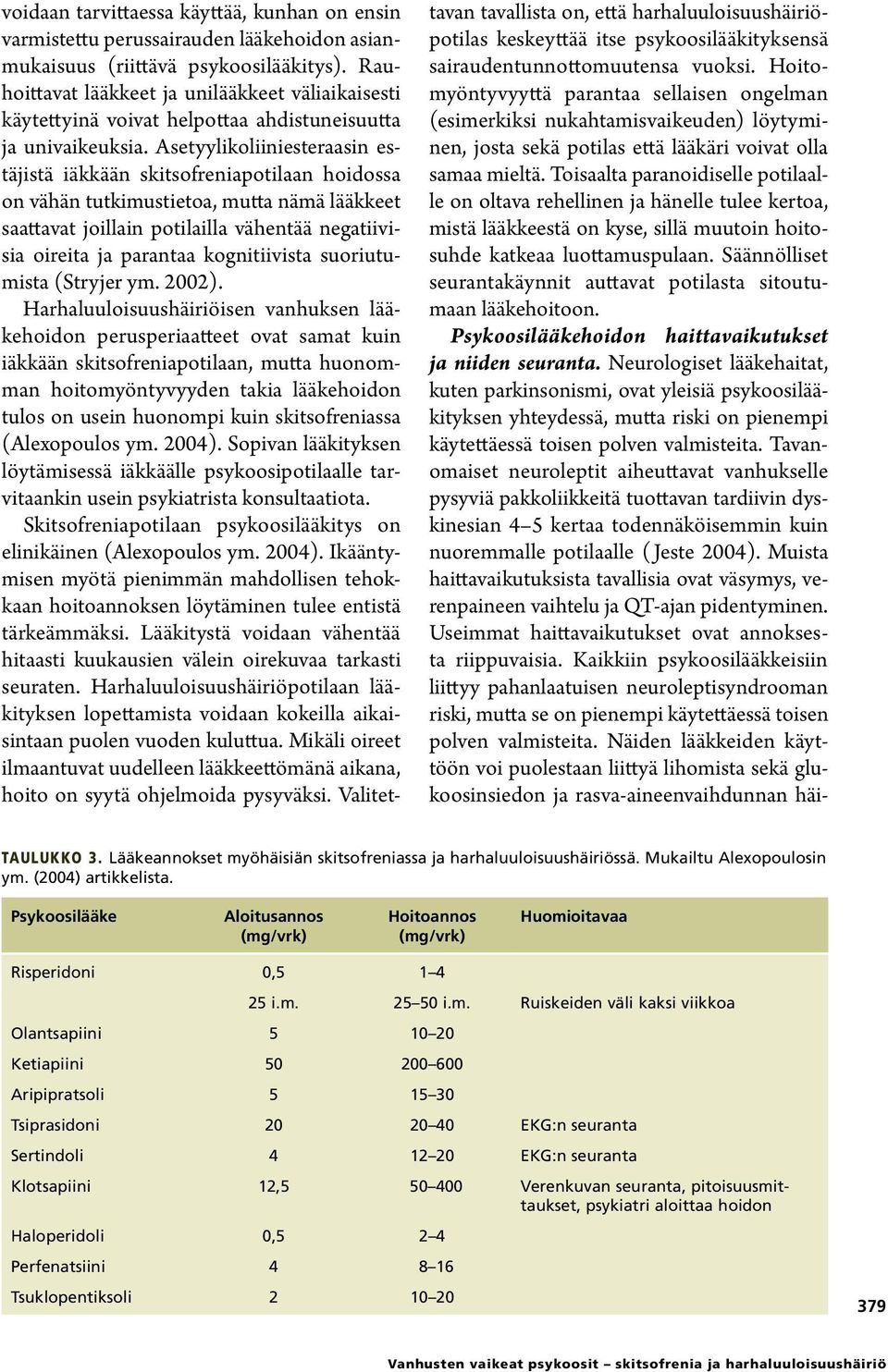 Asetyylikoliiniesteraasin estäjistä iäkkään skitsofreniapotilaan hoidossa on vähän tutkimustietoa, mutta nämä lääkkeet saattavat joillain potilailla vähentää negatiivisia oireita ja parantaa