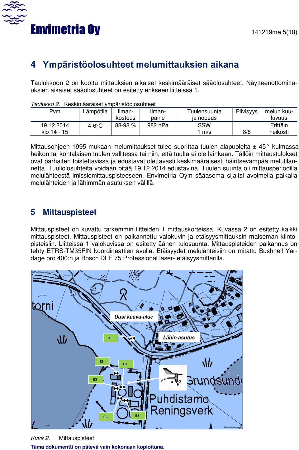 Keskimääräiset ympäristöolosuhteet Pvm Lämpötila Ilmankosteus Ilmanpaine Tuulensuunta ja nopeus Pilvisyys 19.12.