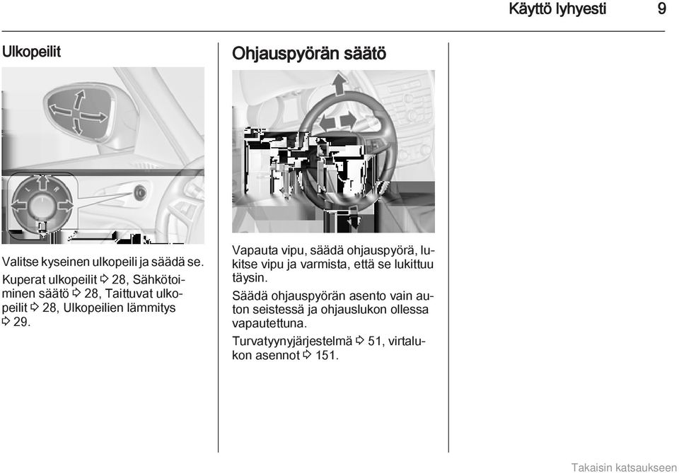 Vapauta vipu, säädä ohjauspyörä, lukitse vipu ja varmista, että se lukittuu täysin.