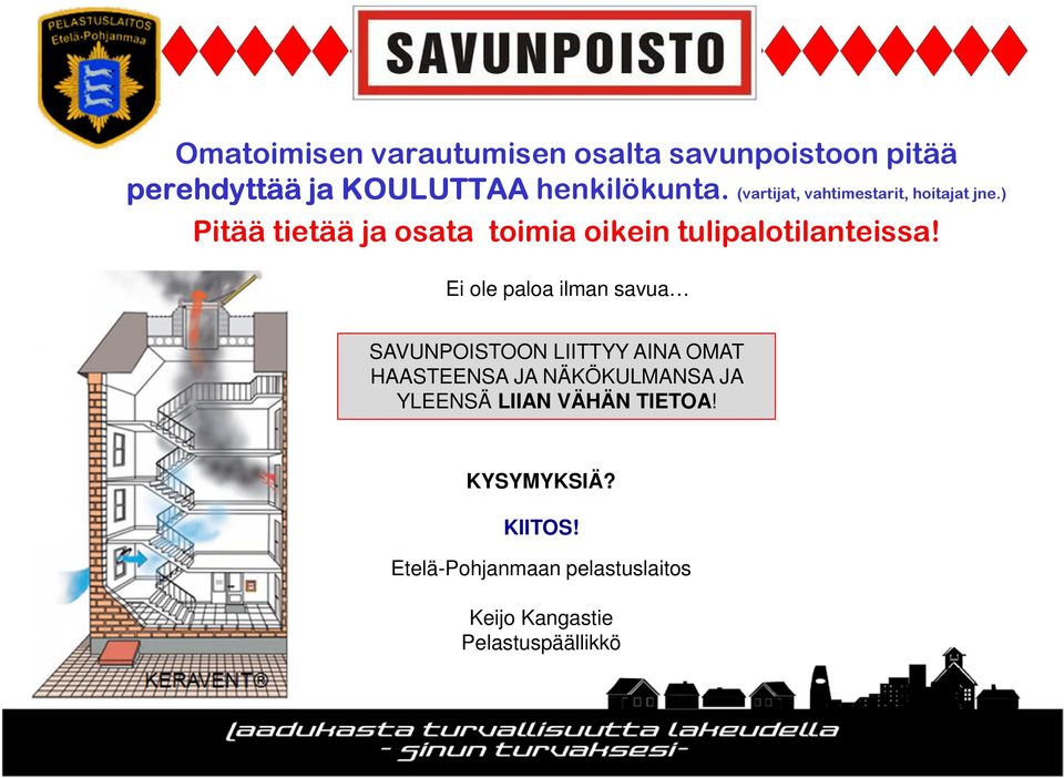 Ei ole paloa ilman savua SAVUNPOISTOON LIITTYY AINA OMAT HAASTEENSA JA NÄKÖKULMANSA JA YLEENSÄ