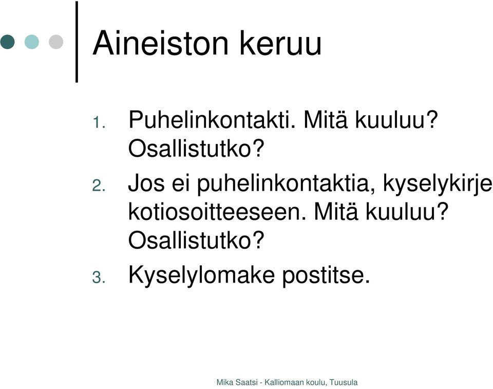 Jos ei puhelinkontaktia, kyselykirje