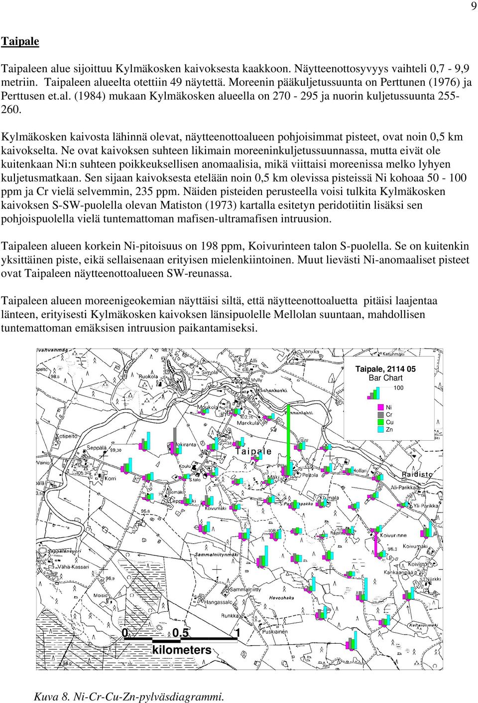 Kylmäkosken kaivosta lähinnä olevat, näytteenottoalueen pohjoisimmat pisteet, ovat noin 0,5 km kaivokselta.