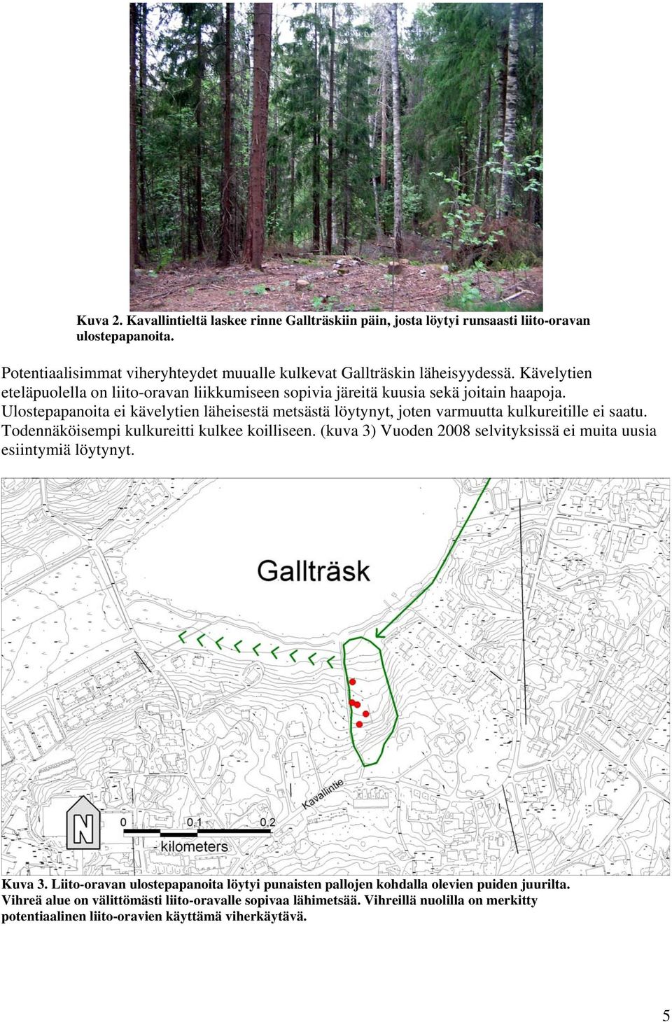 Ulostepapanoita ei kävelytien läheisestä metsästä löytynyt, joten varmuutta kulkureitille ei saatu. Todennäköisempi kulkureitti kulkee koilliseen.